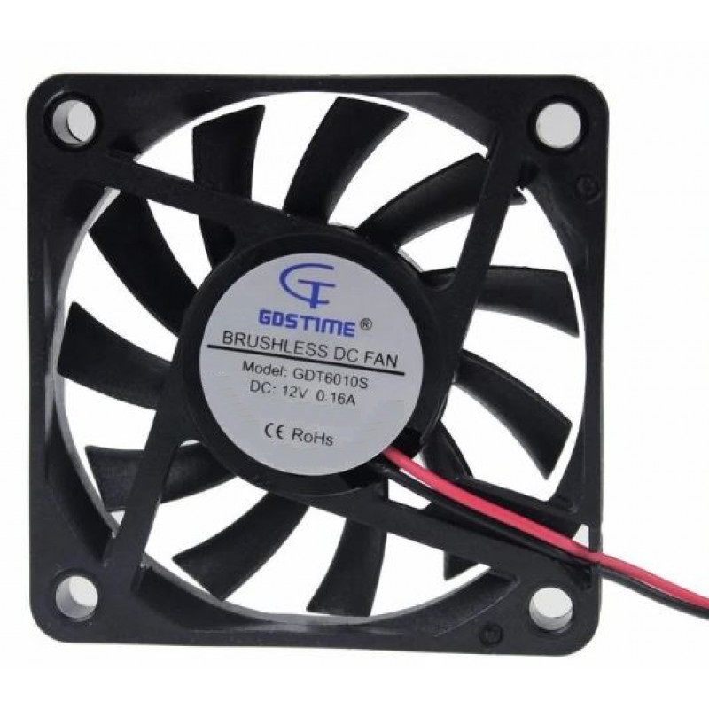 DC 12V 6010 Cooling Fan - 60X60X10 mm Size Cooler (Black)