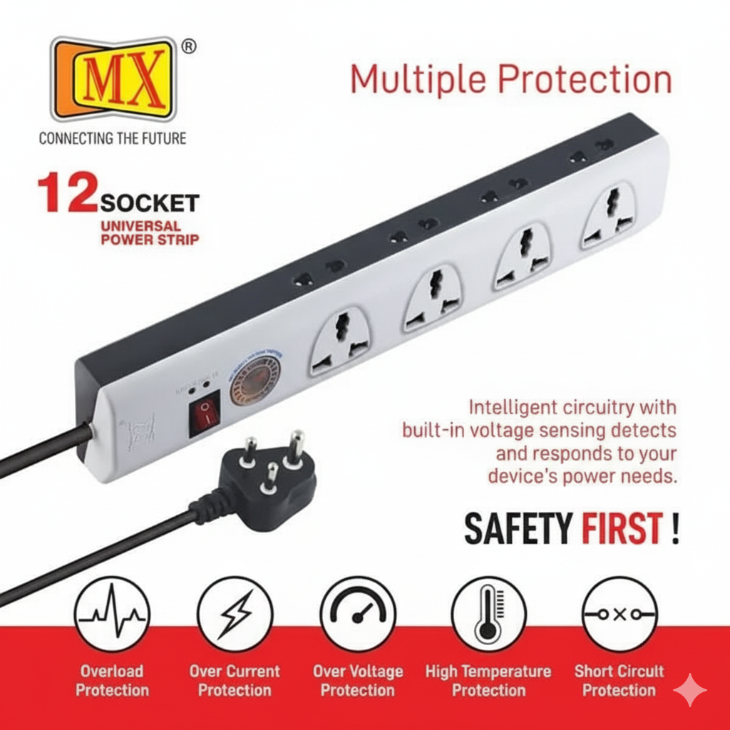 MX UNIVERSAL 12 Way MX-3510 Surge Protection Board 12 Socket Extension Boards  (White, 1.5 m) - Image 5